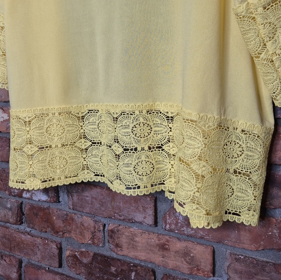 Cleo Yellow Lace Trim Kimono Cardigan XXL Boho Lightweight Duster Spring Resort - Picture 4 of 7